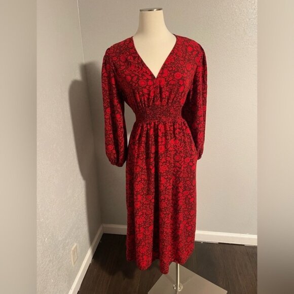 Knox Rose Red Long Sleeve V-Neck Sundress - Picture 1 of 4